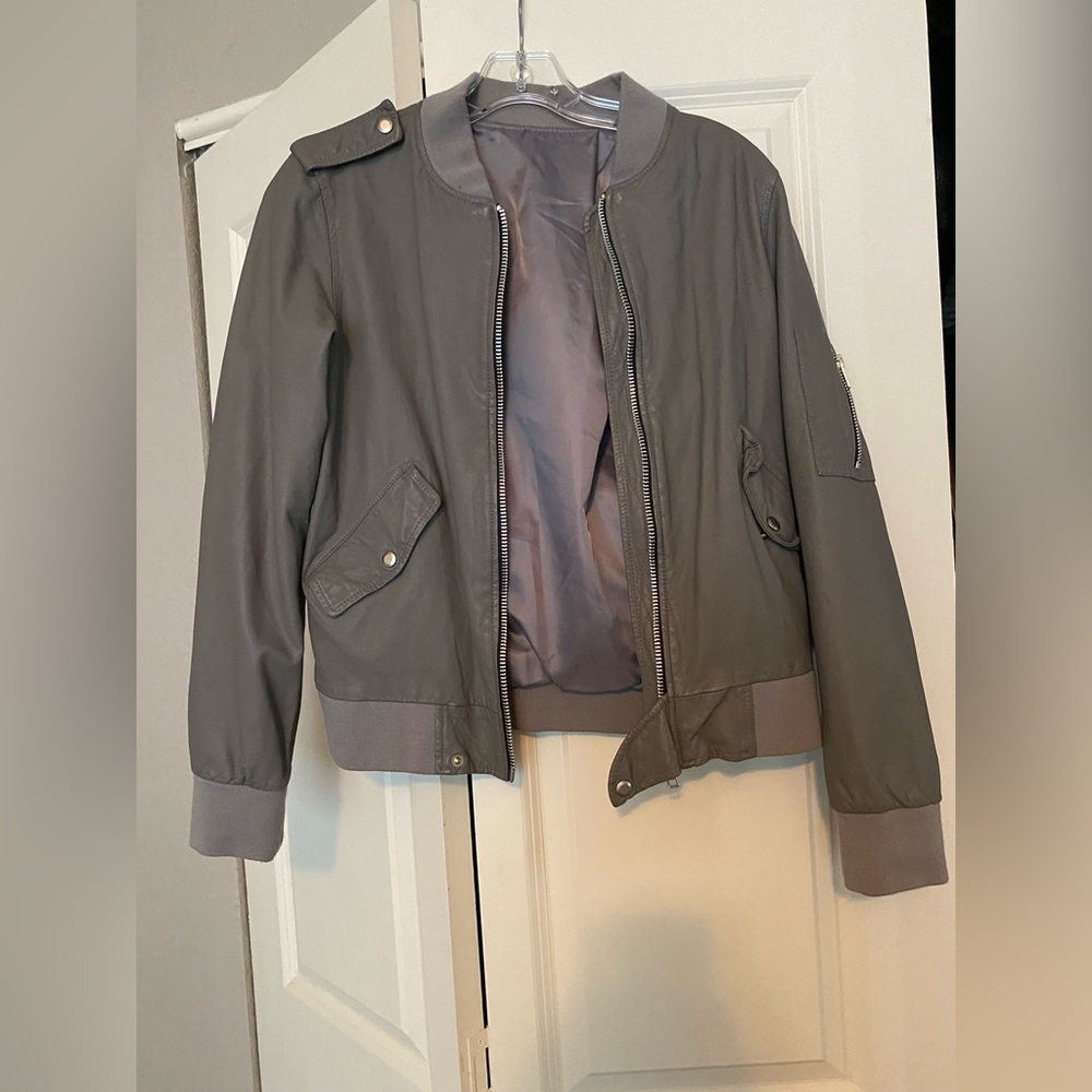 Gray Bomber Leather Jacket